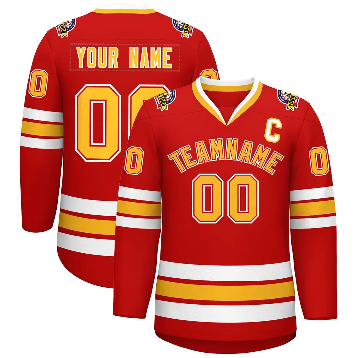 Red Gold Red-White Classic Style Hockey Jersey