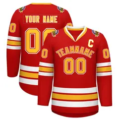 Red Gold Red-White Classic Style Hockey Jersey