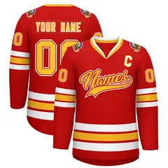Red Gold Red-White Classic Style Hockey Jersey 1