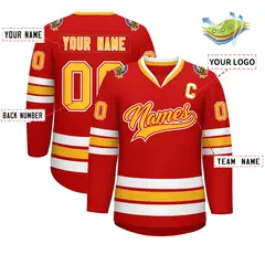 Red Gold Red-White Classic Style Hockey Jersey 2