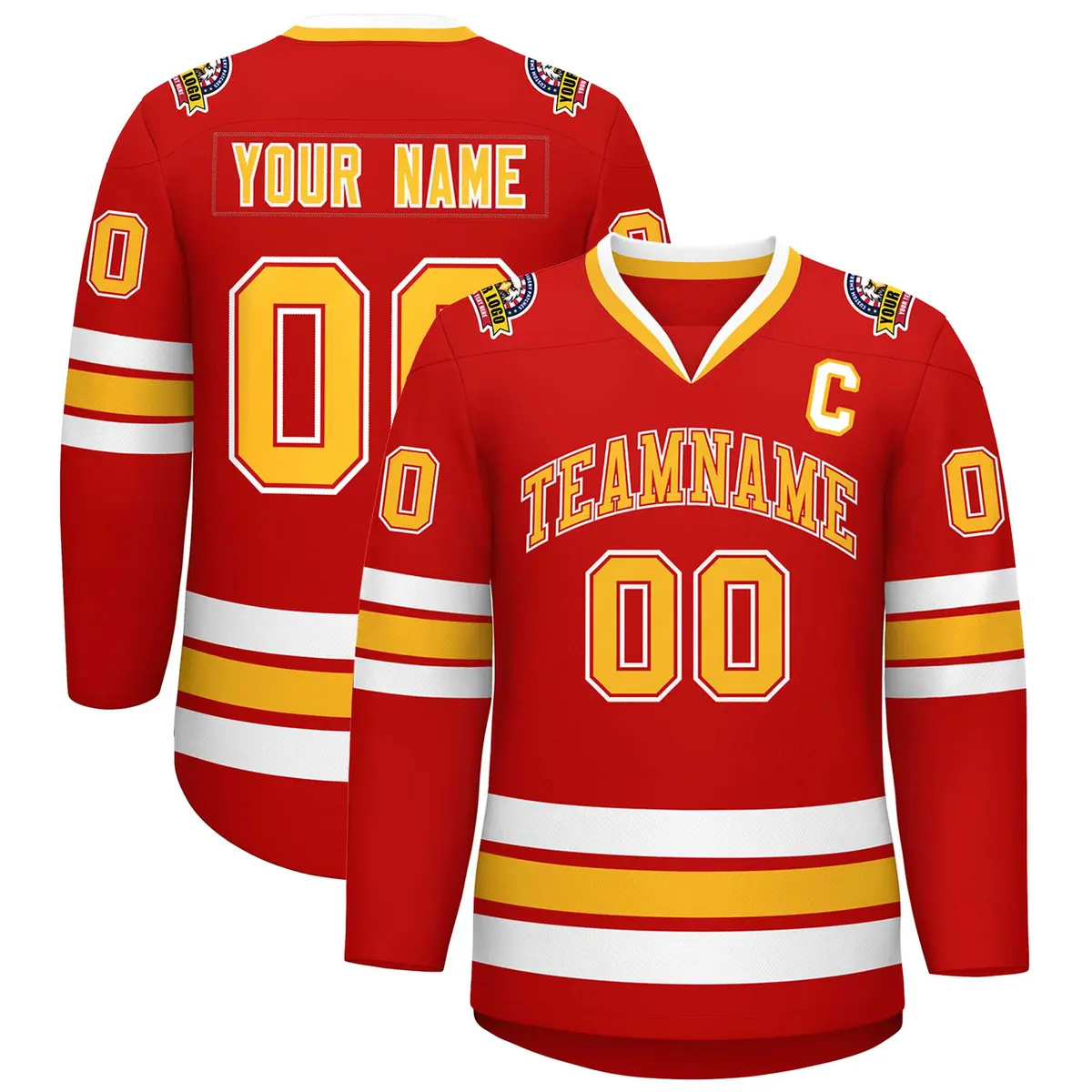 Red Gold Red-White Classic Style Hockey Jersey