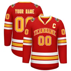 Red Gold Red-White Classic Style Hockey Jersey