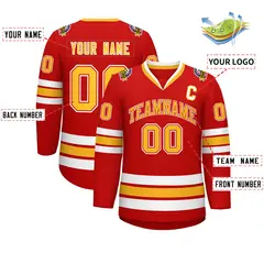 Red Gold Red-White Classic Style Hockey Jersey 2