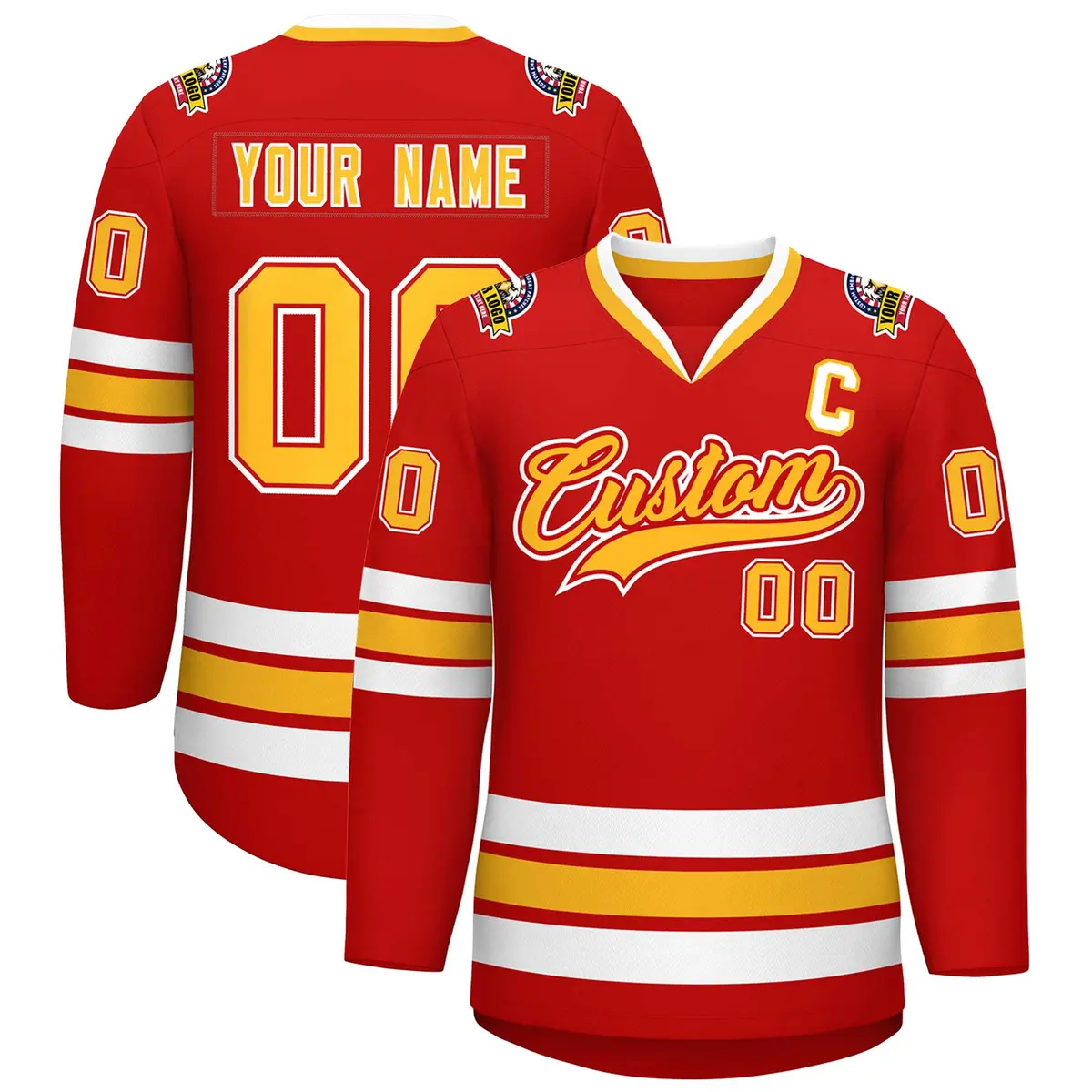 Red Gold Red-White Classic Style Hockey Jersey
