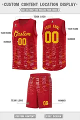 Red Gold Scratches Pattern Basketball Jersey 2