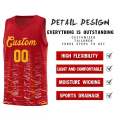 Red Gold Scratches Pattern Basketball Jersey 4