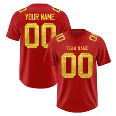 Red Gold Sequin Lettering Football Jersey 1