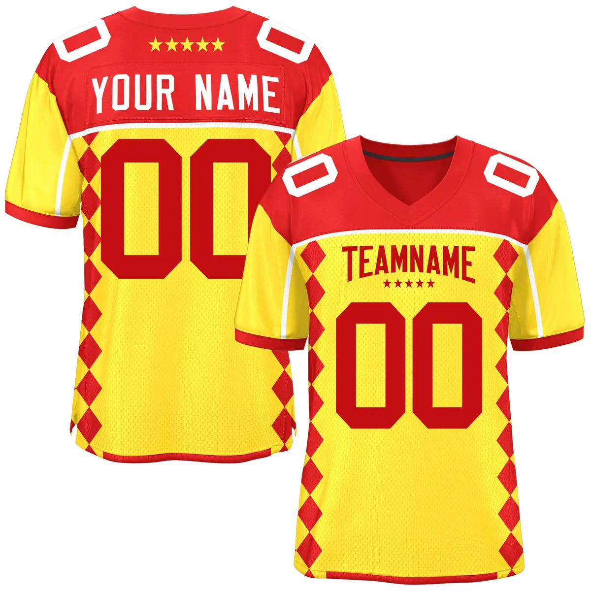 Red Gold Side Blocks Raglan Authentic Football Jersey