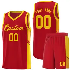 Red Gold Side Stripe Fashion Basketball Uniform Jersey 1