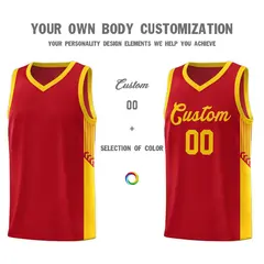 Red Gold Side Stripe Fashion Basketball Uniform Jersey 3