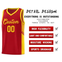 Red Gold Side Stripe Fashion Basketball Uniform Jersey 5