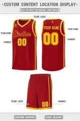 Red Gold Side Two Bars Basketball Jersey 2