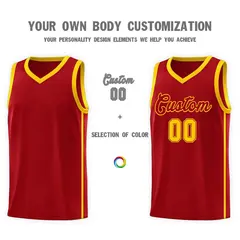Red Gold Side Two Bars Basketball Jersey 3