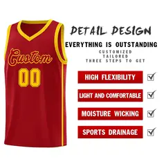 Red Gold Side Two Bars Basketball Jersey 5