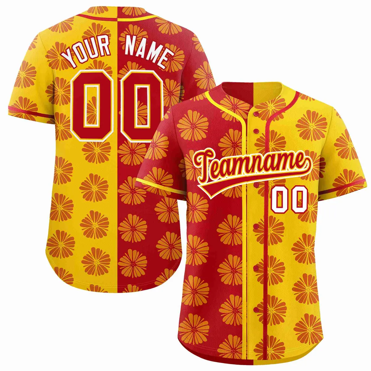 Red Gold Split Flower Graffiti Authentic Baseball Jersey