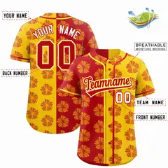 Red Gold Split Flower Graffiti Authentic Baseball Jersey 2