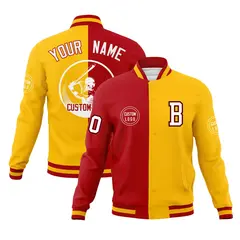 Red Gold Split Letterman Varsity Full-Snap Baseball Jacket 1