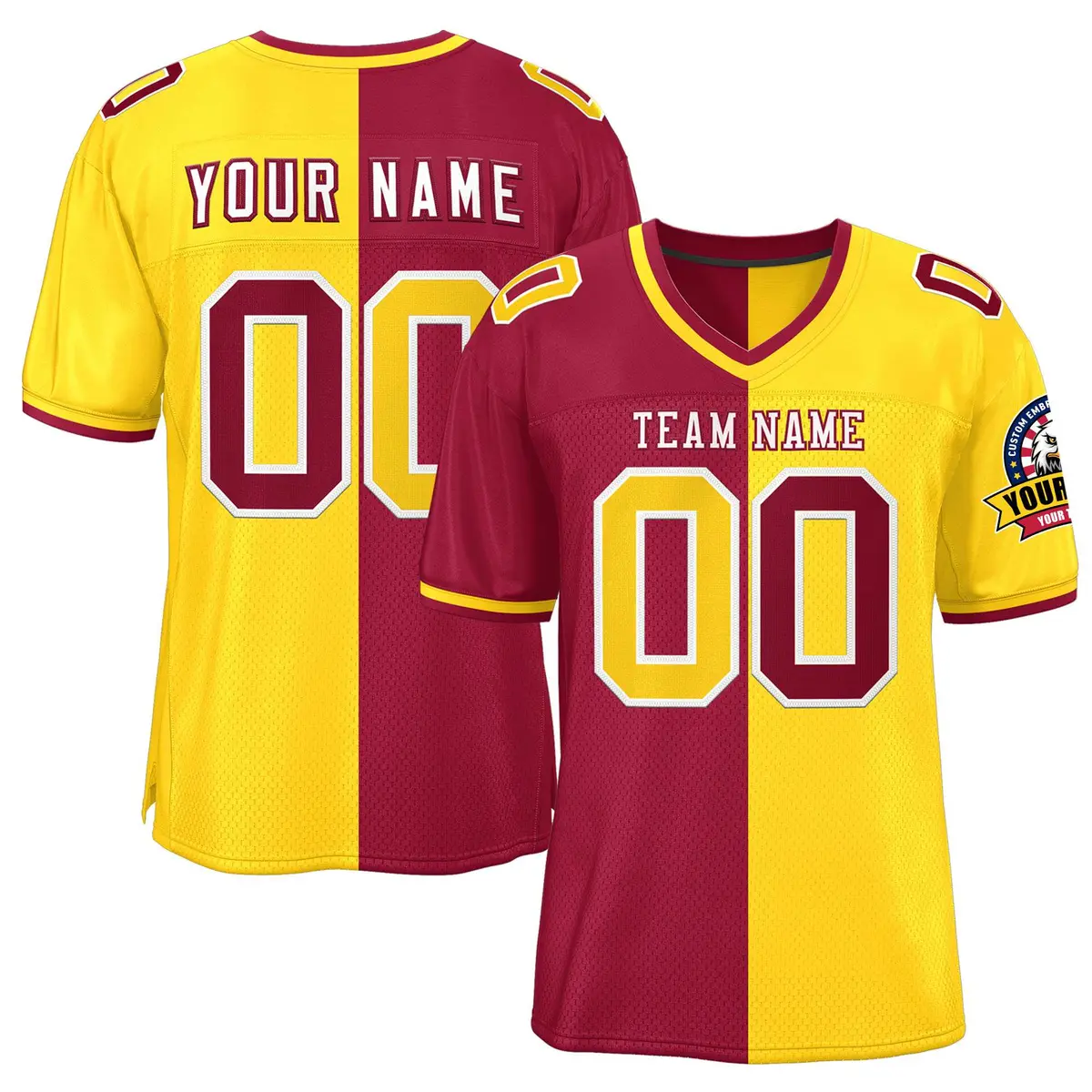 Red Gold Split Two Tone Authentic Football Jersey