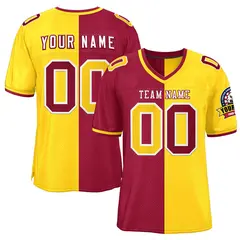 Red Gold Split Two Tone Authentic Football Jersey