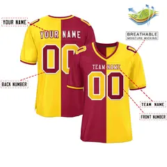 Red Gold Split Two Tone Authentic Football Jersey 2