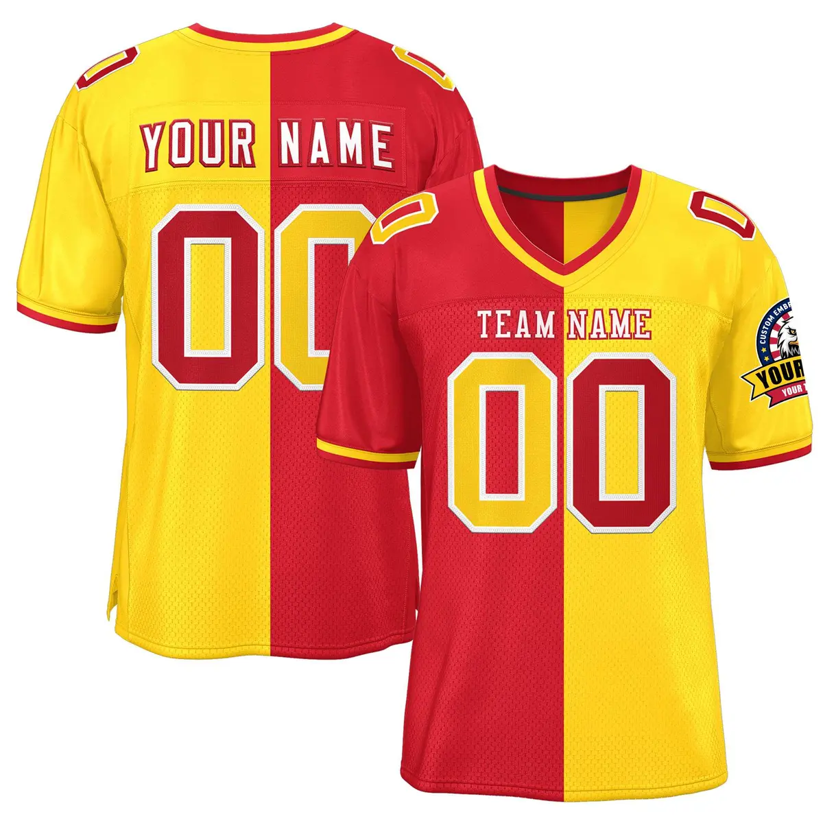 Red Gold Split Two Tone Authentic Football Jersey