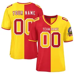 Red Gold Split Two Tone Authentic Football Jersey 1