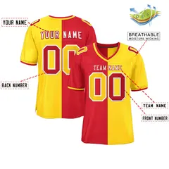 Red Gold Split Two Tone Authentic Football Jersey 2