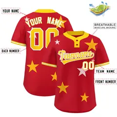 Red Gold Star Graffiti Two-Button Baseball Jersey 2