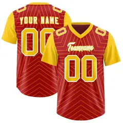 Red Gold Star Pattern Raglan Sleeves Football Jersey 1