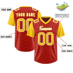 Red Gold Star Pattern Raglan Sleeves Football Jersey 2