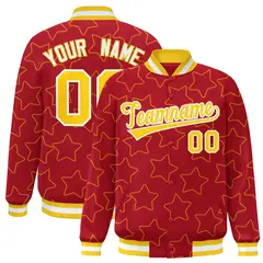 Red Gold Star Pattern Varsity Letterman Baseball Jacket 1