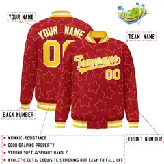 Red Gold Star Pattern Varsity Letterman Baseball Jacket 2