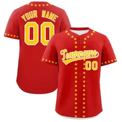 Red Gold Star Ribbing Authentic Baseball Jersey 1