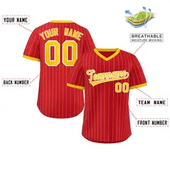 Red Gold Stripe Authentic Pullover Baseball Jersey 2