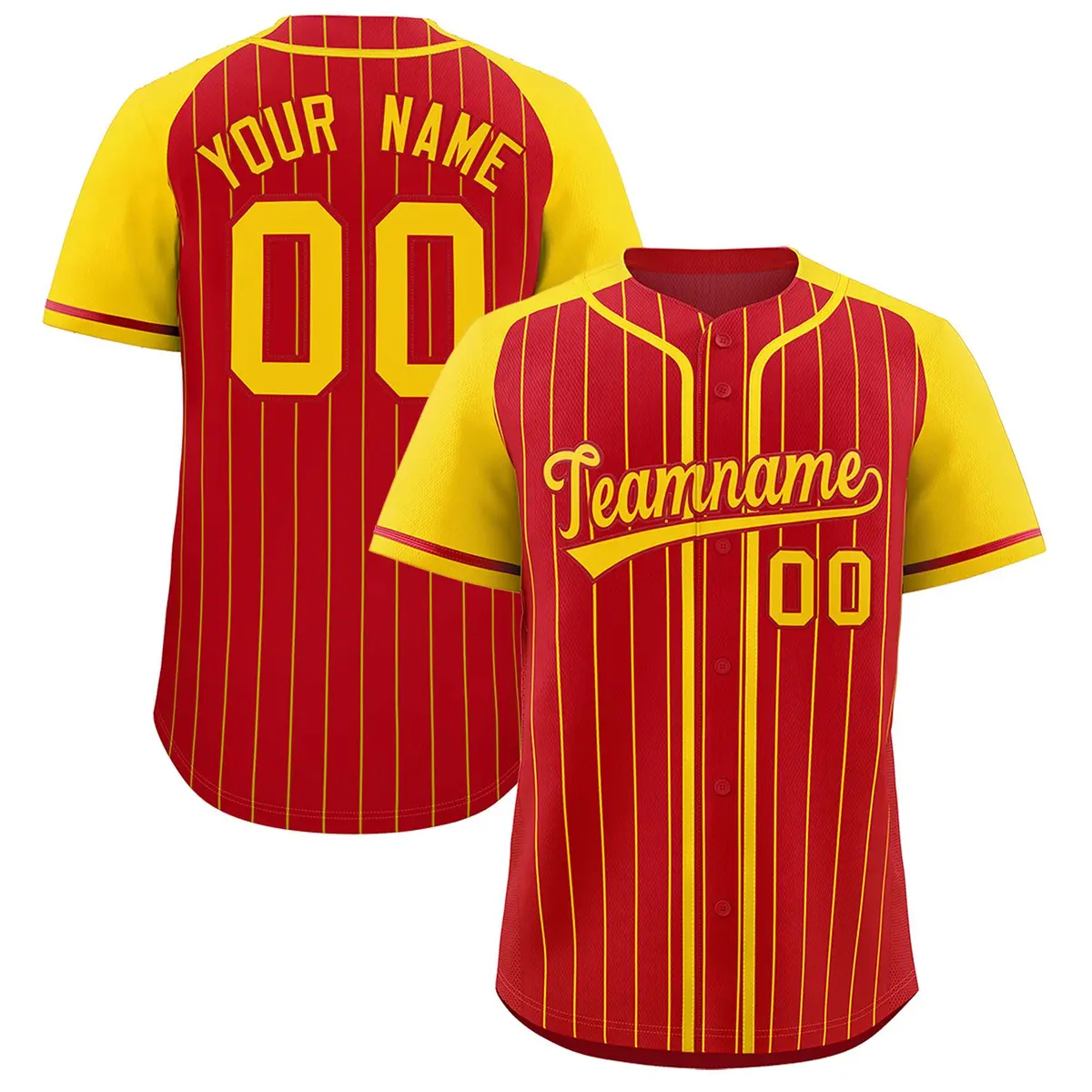 Red Gold Stripe Raglan Sleeves Fashion Baseball Jersey