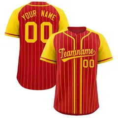 Red Gold Stripe Raglan Sleeves Fashion Baseball Jersey