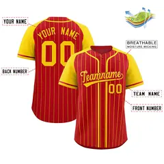 Red Gold Stripe Raglan Sleeves Fashion Baseball Jersey 2