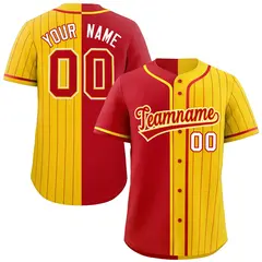 Red Gold Stripe-Solid Combo Authentic Baseball Jersey 1