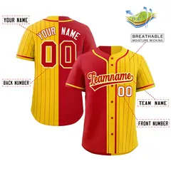 Red Gold Stripe-Solid Combo Authentic Baseball Jersey 2