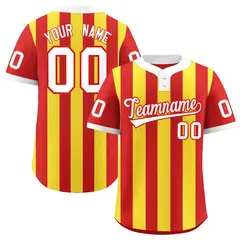 Red Gold Stripe Two-Button Softball Jersey 1
