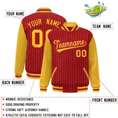 Red Gold Stripe Varsity Bomber Jacket with Raglan Sleeves 2