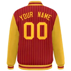 Red Gold Stripe Varsity Bomber Jacket with Raglan Sleeves 4