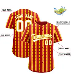 Red Gold Thick Striped Star Pattern Baseball Jersey 2