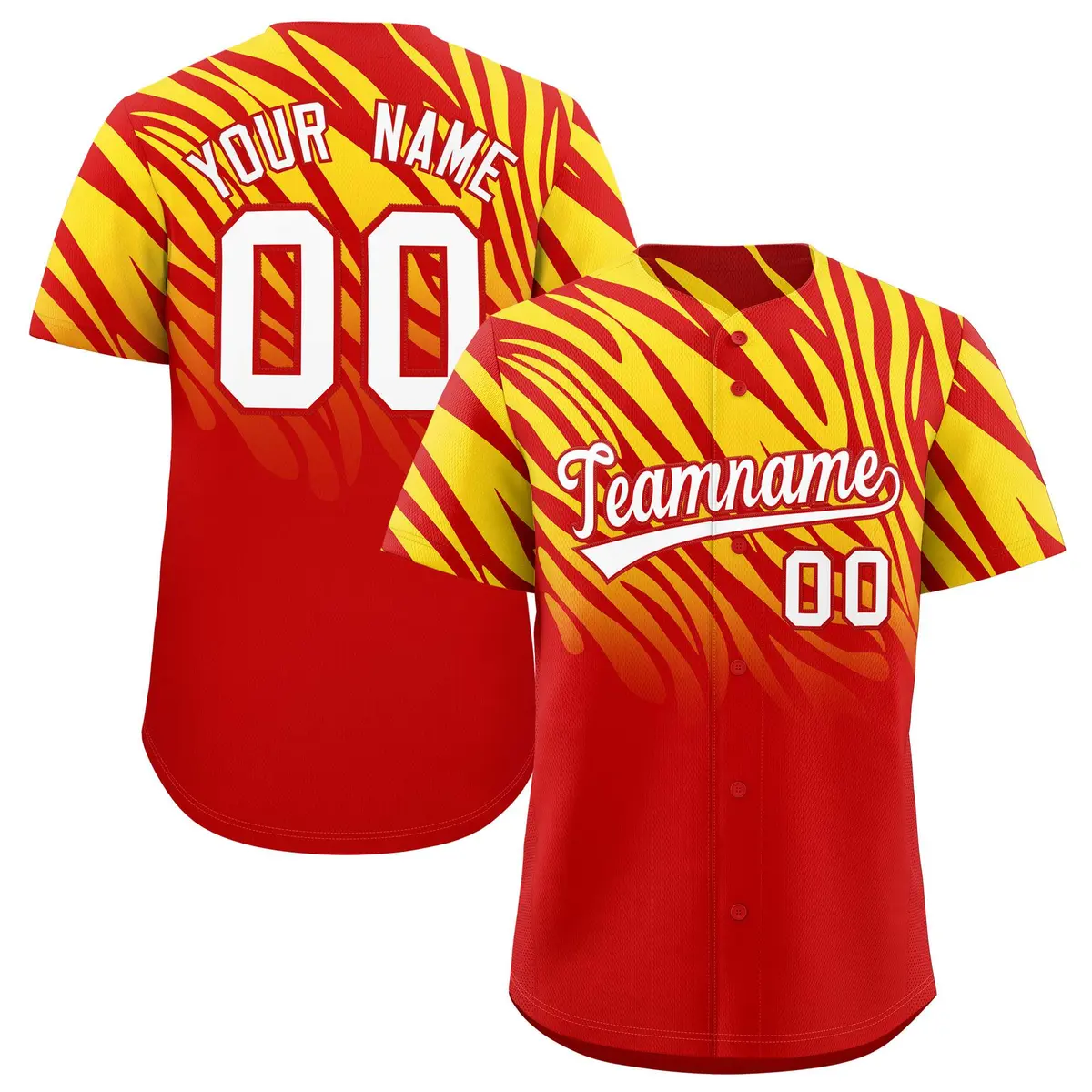 Red Gold Tiger Stripe Gradient Animal Print Baseball Jersey