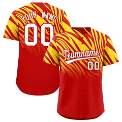 Red Gold Tiger Stripe Gradient Animal Print Baseball Jersey 1