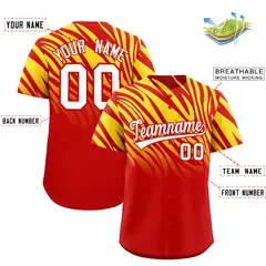 Red Gold Tiger Stripe Gradient Animal Print Baseball Jersey 2