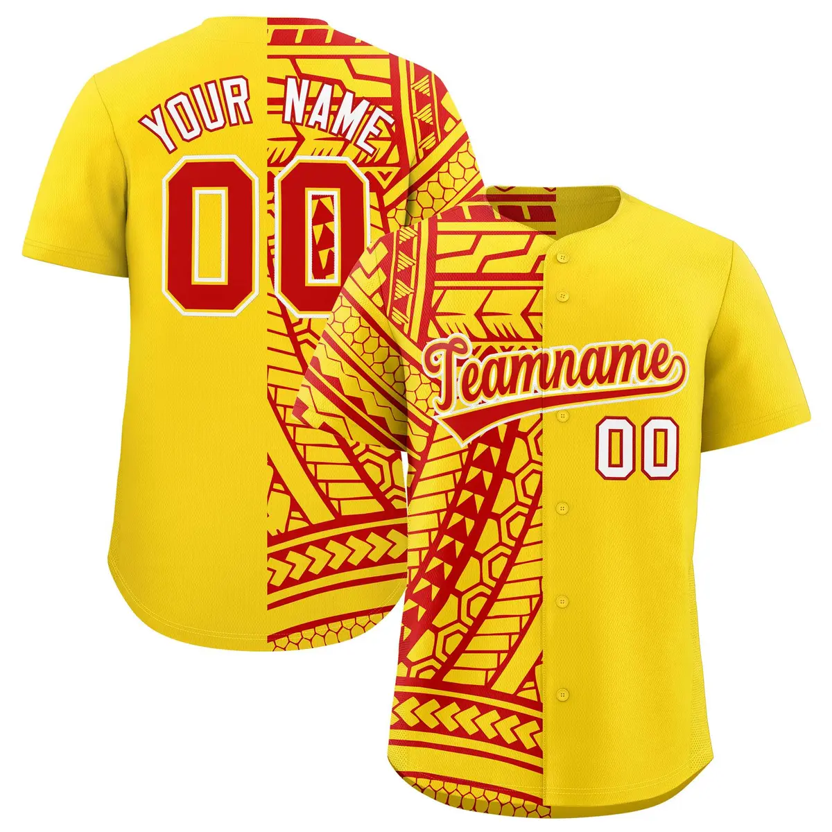 Red Gold Tribal Split Baseball Jersey