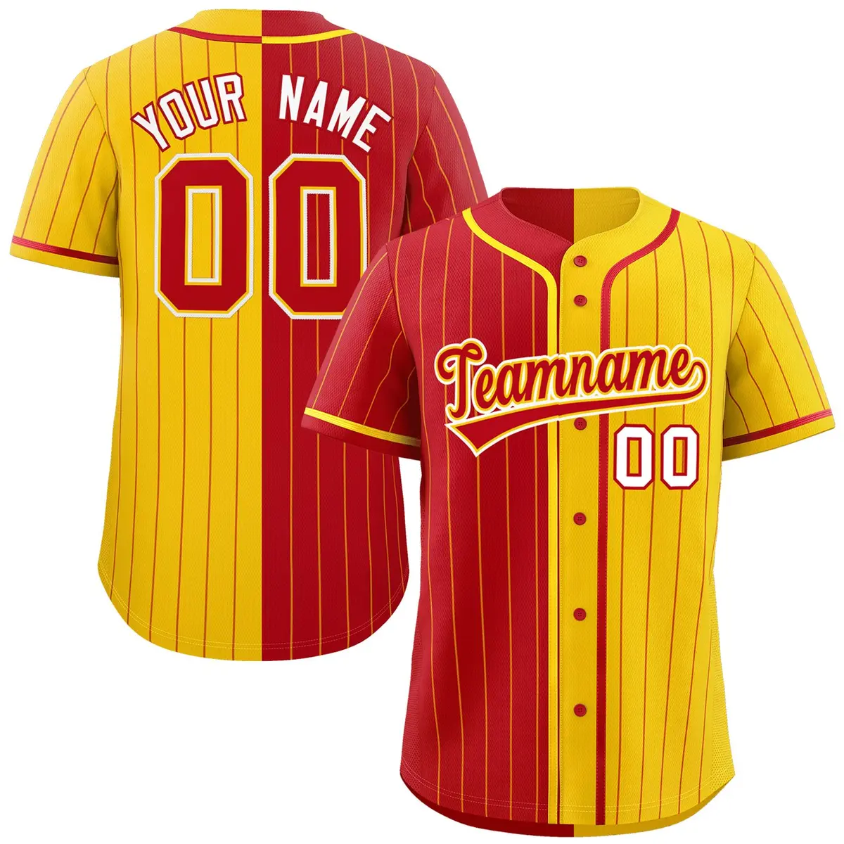 Red Gold Two Tone Striped Authentic Baseball Jersey