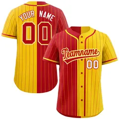 Red Gold Two Tone Striped Authentic Baseball Jersey 1