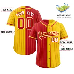 Red Gold Two Tone Striped Authentic Baseball Jersey 2